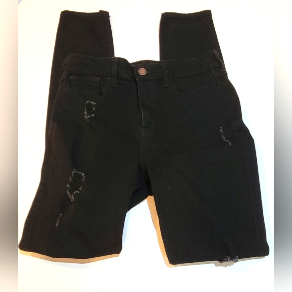 Hollister Women's High-Rise, Super Skinny, Black Ripped Jeans.  Size 1R